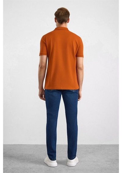 Süvari Kiremit Slim Düz Nakışlı Pike Düğmeli Polo Yaka Tişört Ts1014000474-kh4