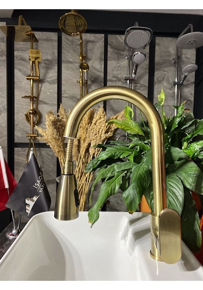 İsaoğlu Yapı Antik Gold Vogue Design Spiralli Mutfak Bataryası Evye Bataryası Gold