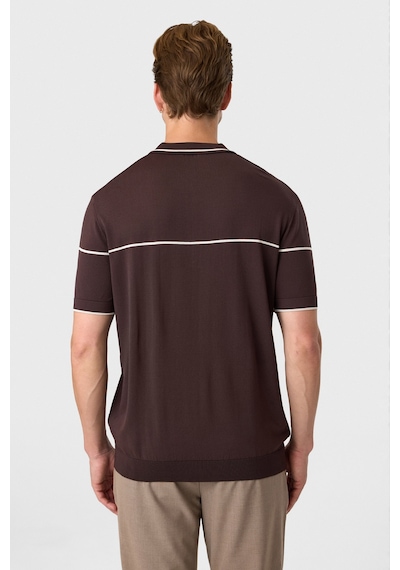 Back And Bond Kahve Regular Fit Fermuarlı Polo Yaka Triko Tişört