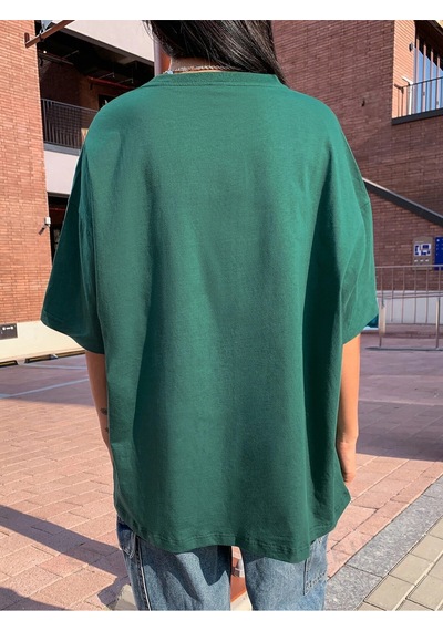 Vitality T-shirt - Nefti Yeşil Baskılı Oversize Bisiklet Yaka Kısa Kol Tişört Nefti Yeşil