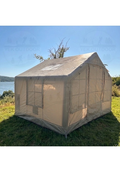 Yek Outdoor 6-8 Kişilik 4 Mevsim Soba/vebasto Çıkışlı 420d Oxford Şişme Kamp Çadırı Pompalı, 300x240x215 Cm Krem