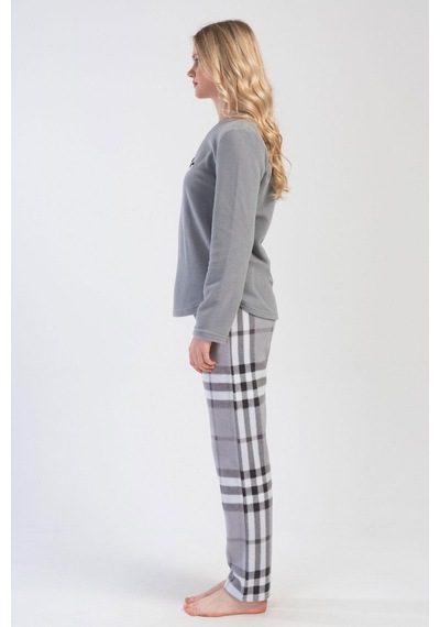 Vienetta Kadın Polar Uzun Kol Gri Pijama Takım C0t6n0o304 001