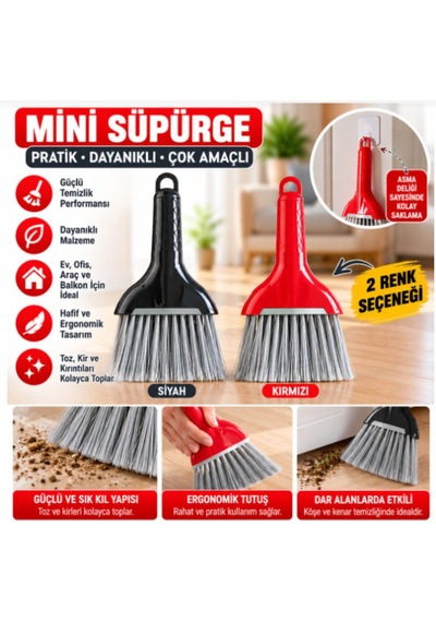 Mini El Süpürgesi Fırçası Toz Kırıntı Temizleme Süpürgesi Siyah & Kırmızı 2 Renk Seçeneği