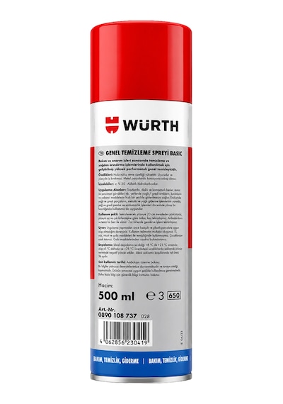 Würth Genel Temizleme Spreyi Basic 500 Ml - Yüksek Performanslı Fren Balata Ve Yağ Sökücü