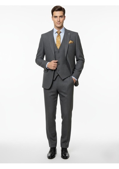 Presto Erkek Slimfit 6 Drop Yelekli Takım Elbise Siyah 786-011 Siyah