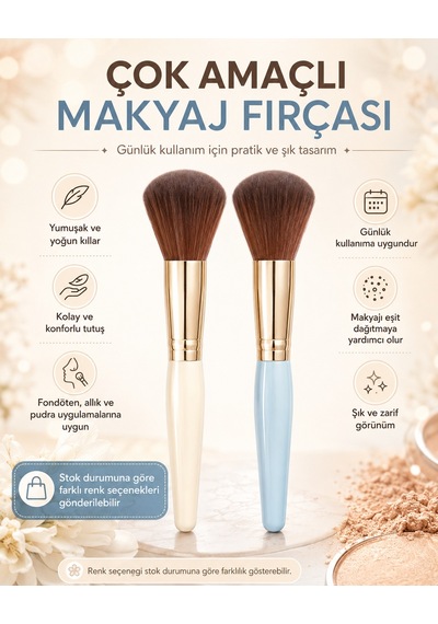 Çok Amaçlı Makyaj Fırçası Yumuşak Kıllı Ergonomik Saplı Fondöten Allık Ve Pudra Fırçası