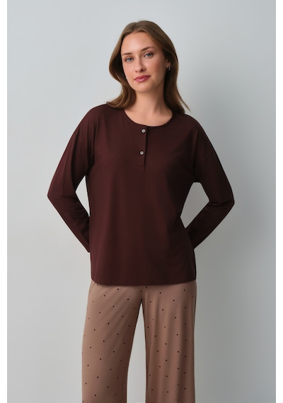 Suwen Meloni Pijama Takımı Wsh105101471462 Nesquik Kahve Desenli