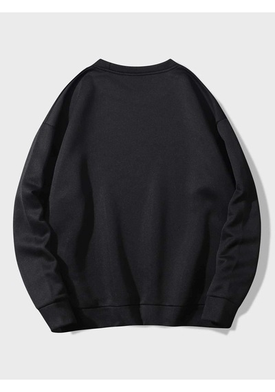 Clayes Kedimoji Sweatshirt - Siyah Baskılı Oversize Bisiklet Yaka Siyah