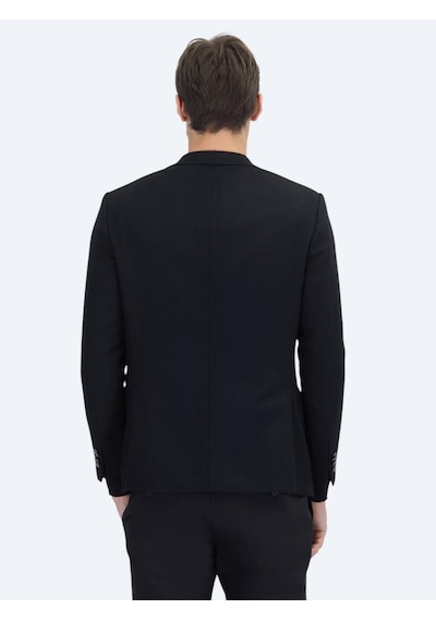 Siyah Düz Modern Fit Yün Karışımlı Ceket Siyah