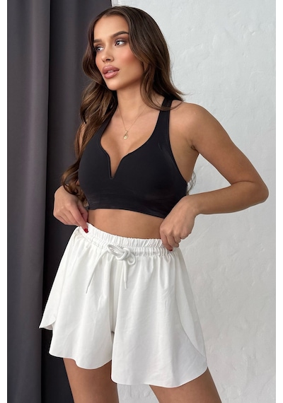 Lesa Wear Yüksel Bel Bol Kesim Etek Görünüm Taytlı Spor Şort Beyaz