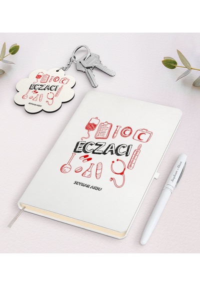 Kişiye Özel Eczacı Beyaz Defter Kalem Ve Anahtarlık Seti-2