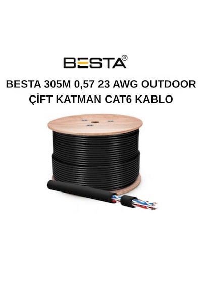 Besta 305 Metre 0,57mm Çift Koruma Katmanlı 23 Awg Outdoor Cat6 Kablo