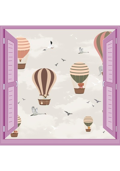Çocuk Odası Bebek Odası Pencere Poster Duvar Kağıdı Balonlar Kuşlar