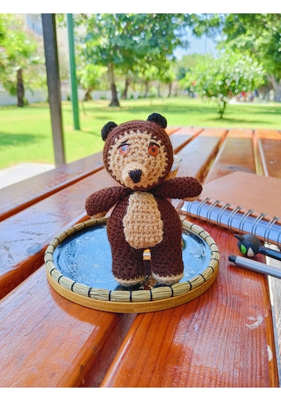 Tonton Ayıcık Amigurumi Örgü Oyuncak - Çizgi Film Karakteri Hediyelik Figür 12 Cm