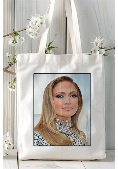Art Hediye Jennifer Lopez Baskılı Bez Çanta Omuz Çantası Kişiye Özel Desen 1 Çok Renkli
