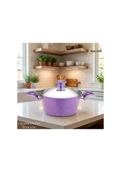20 Cm Granit Derin Tencere Çelik Kapak - Violet Violet