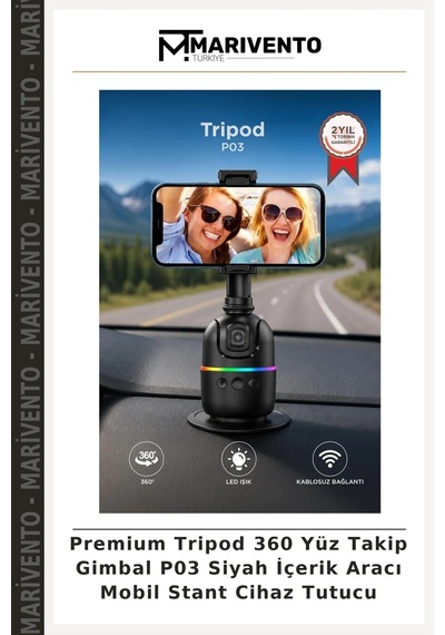 Premium Tripod 360 Yüz Takip Gimbal P03 Siyah İçerik Aracı Mobil Stant Cihaz Tutucu