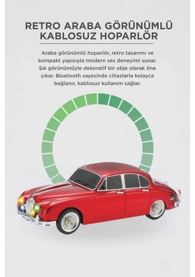 Torima Bluetooth Hoparlör Retro Araba Ws-596 Kırmızı Araç Model Ses Cihazı Taşınabilir Alet