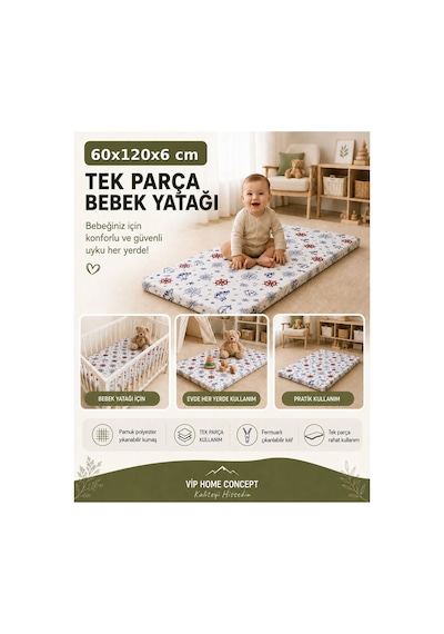 Çocuk Yatağı Sünger Yer Yatağı Oyun Minderi Bebek Yatağı 60x120x6 Cm-marin 60 x 120 CM