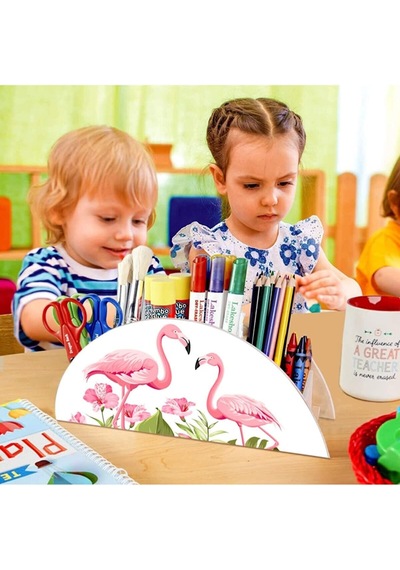 Ahşap Flamingo Masaüstü Kalemlik Kalem Kutusu Organizer Beyaz - Çok Renkli