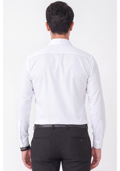 Beyaz %100 Pamuklu Nefes Alabilir Kolay Ütülenebilir Uzun Kollu Slim Fit Gömlek Gk 766
