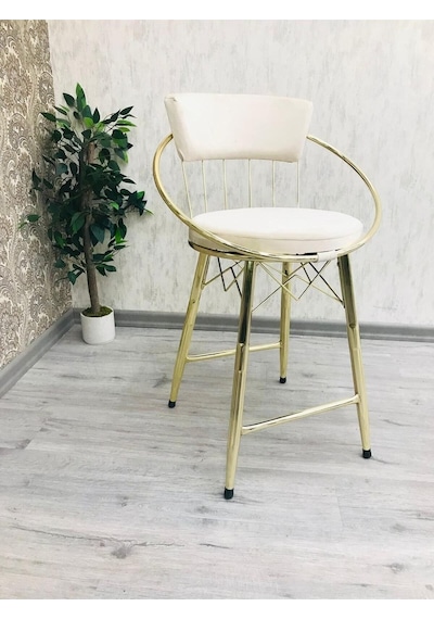 Bar Sandalyesi , Ada Mutfak Sandalyesi , Bar Taburesi , Yüksek Sandalye Krem-gold Bej