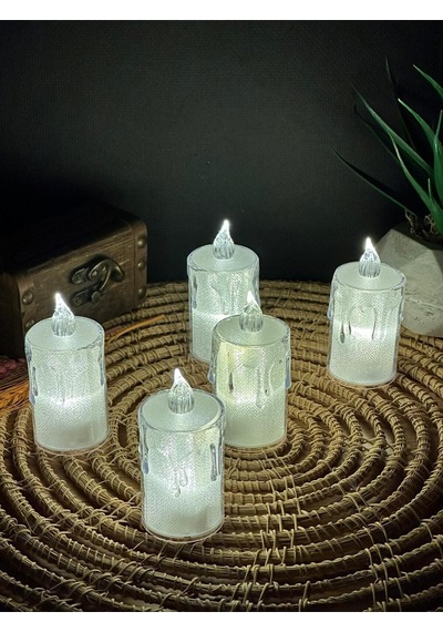 Titreyen Alevli Kristal Erimiş Led Mum 5'li Hareket Alevli Eriyen Yapay Mum Pilli Led Altın - Çelik Titreyen Alevli Kristal Erimiş Led Mum 5'li Hareket Alevli Eriyen Yapay Mum Pilli Led Altın - Çelik