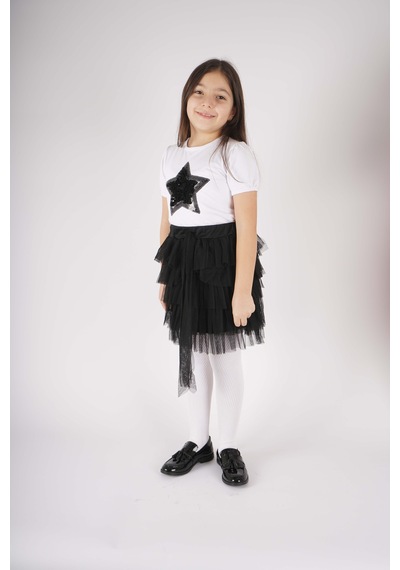 Miniko Kids 23 Nisan 29 Ekim Konsept Yıldız Detaylı Tül Detaylı Kat Kat Tütü Etekli Takım Siyah Miniko Kids 23 Nisan 29 Ekim Konsept Yıldız Detaylı Tül Detaylı Kat Kat Tütü Etekli Takım Siyah