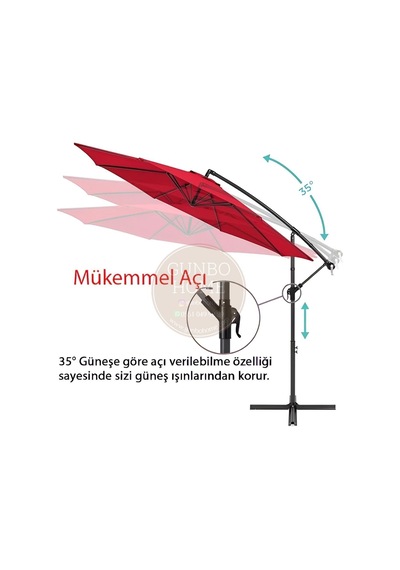 3 Mt 8 Kaburga Full Demir 21 Kg Kırmızı Bahçe Şemsiyesi