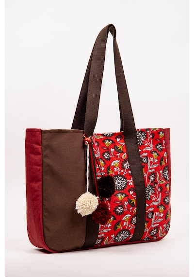 Fabric Craft Bag Omuz Çantası Kadın Duck Kumaş Desenli Büyük Boy Günlük Çanta Bordo - Kahverengi