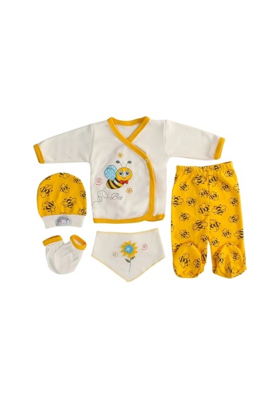 5'li Şişme Mini Arı Desenli Unisex Zıbın Takımı Yenidoğan Seti Çok Renkli