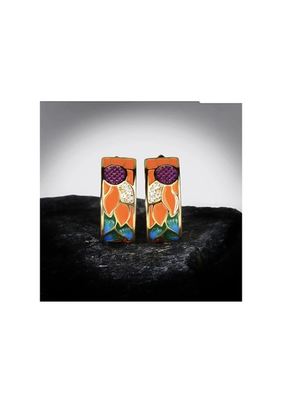 Glaze Flower El Yapımı Emaye 925 Ayar Gümüş 14 Altın Kaplı Hediye Özel Tasarım Taşlı Kolye Küpe Seti Lila