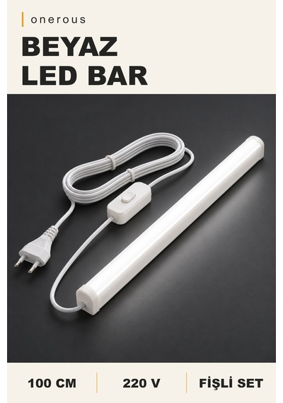 Onerous 100 Cm 220v Beyaz Led Bar, Anahtarlı, Fişli, Yapışkanlı
