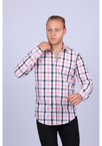 Tousus Slim Fit Ekose Pembe Erkek Gömlek Slm-5009-tss