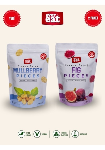 Evereat Dut-incir Freeze Dry Meyve Cipsi 2'li Paket Doğal Atıştırmalık Seti 1 Adet