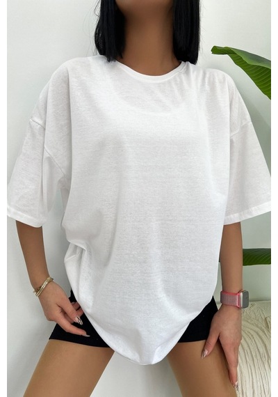 Startmore Unisex Pamuk Bisiklet Yaka Oversize T-shirt Beyaz