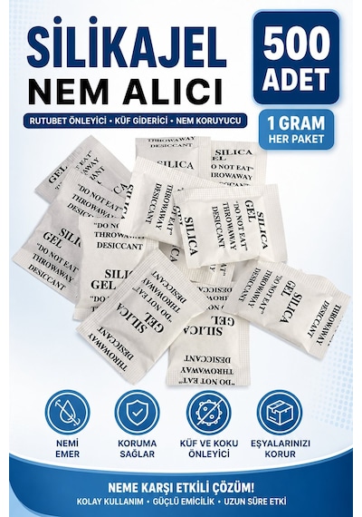 500 Adet 1 Gr Silikajel Nem Alıcı Rutubet Önleyici Küf Giderici Silica Gel Desikant