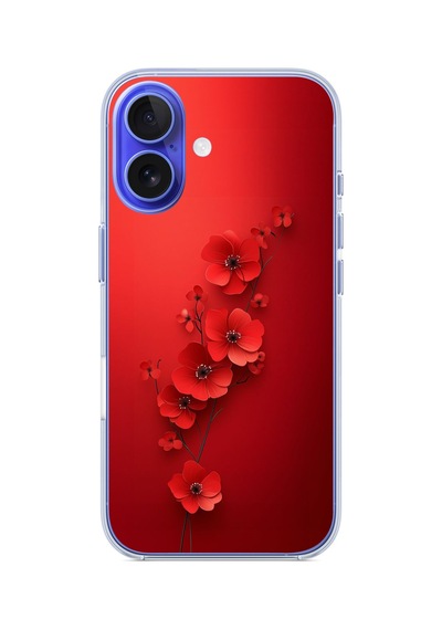 İphone 16 Uyumlu Kırmızı Kardelenler Baskılı Silikon Kılıf