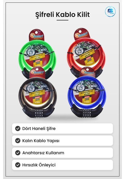Motosiklet Kilidi Şifreli Kalın Kablo Kilit Hırsızlık Önleyici Gü
