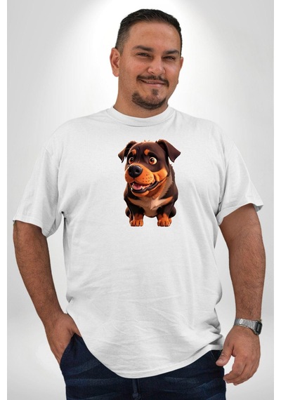 Angemiel Sevimli Çoban Köpeği Beyaz Büyük Beden Kadın Erkek Ünisex Basic Ön Baskılı Tişört Beyaz