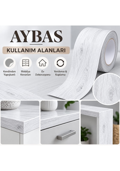 Aybas 5 Cm X 5 Metre Beyaz Ahşap Desenli Kumaş Yapışkan Bant Mobilya Kaplama Ve Tamir Şeridi 5 Cm X 5 Metre - Beyaz Ahşap Desen