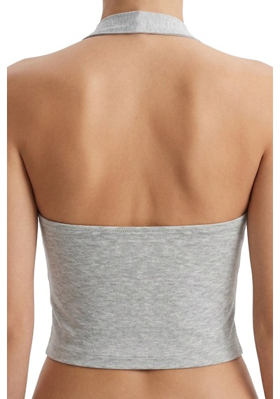 Cottonhıll Gri Melanj Viskon Halter Yaka Sırt Dekolteli Kadın Crop Atlet
