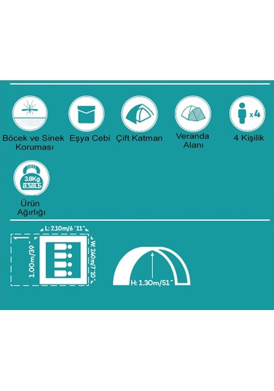 Pavillo 68091 Activeridge 4 Kişilik Çadır Yeşil