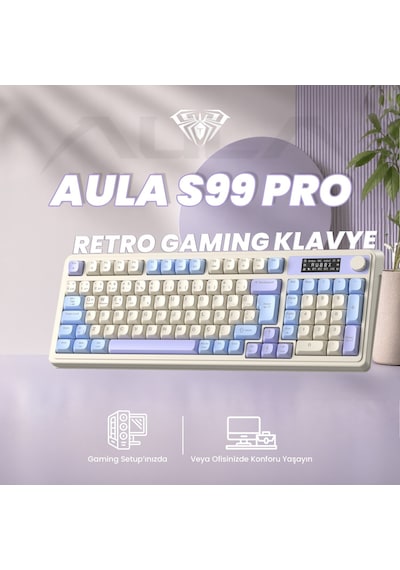 Aula S99 Pro Retro Rgb Gaming Bluetooth 2.4ghz Type-c 3 Mod Kablosuz Makrolu Türkçe Q Oyuncu Klavye Mavi 75645672