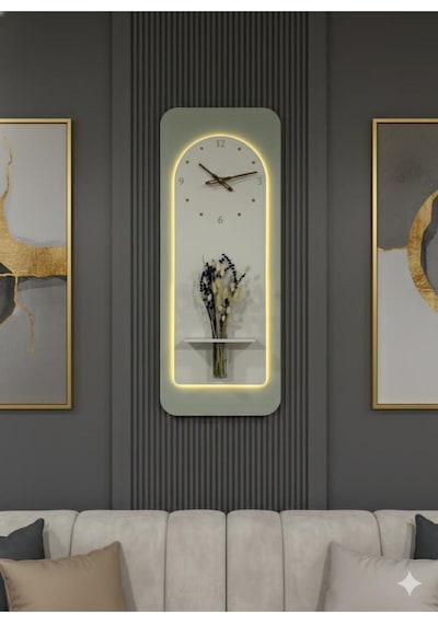 Açelya Ahşap Pilli Ledli İskandinav Tarzı Salon Duvar Rafı Modern Çiçeklik 40x100 Cm Çok Renkli