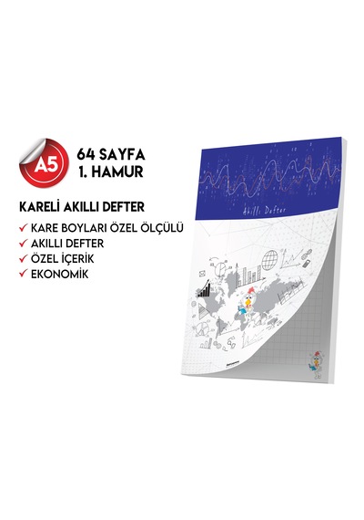 Kareli Not Defteri 64 Sayfa Akıllı Defter Tekli A5 Tam Beyaz Tekli Koyu Mavi, Kırmızı, Turuncu, Kahverengi, Mavi, Yeşil