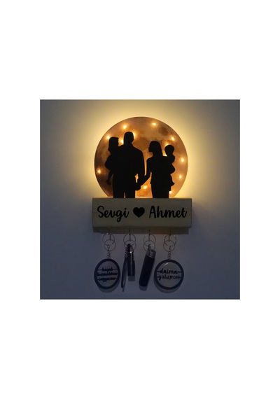 Işıklı Pleksi Dolunay Kişiselleştirilebilir Dekoratif Biblo Family 4 Kişilik Aile Anahtar Askılığı Sarı - 740034972