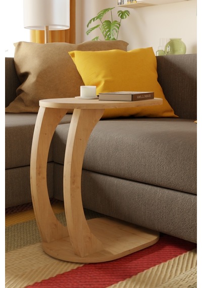 Oval Safir Meşe C Sehpa Modern,hareketli Tekerlekli Yan Sehpa Salon, Ofis, Yatak Odası Kahverengi