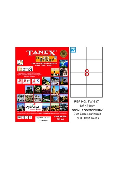 Tanex Laser Etiket 100 Yp 105X74.25 Laser-Copy-Inkjet Tw-2374