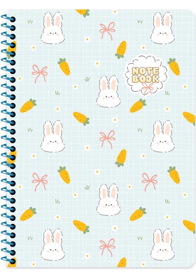 Keskin 16,5 22,5 Çizgili Spiralli Kawaii Defter - Tavşan Çok Renkli